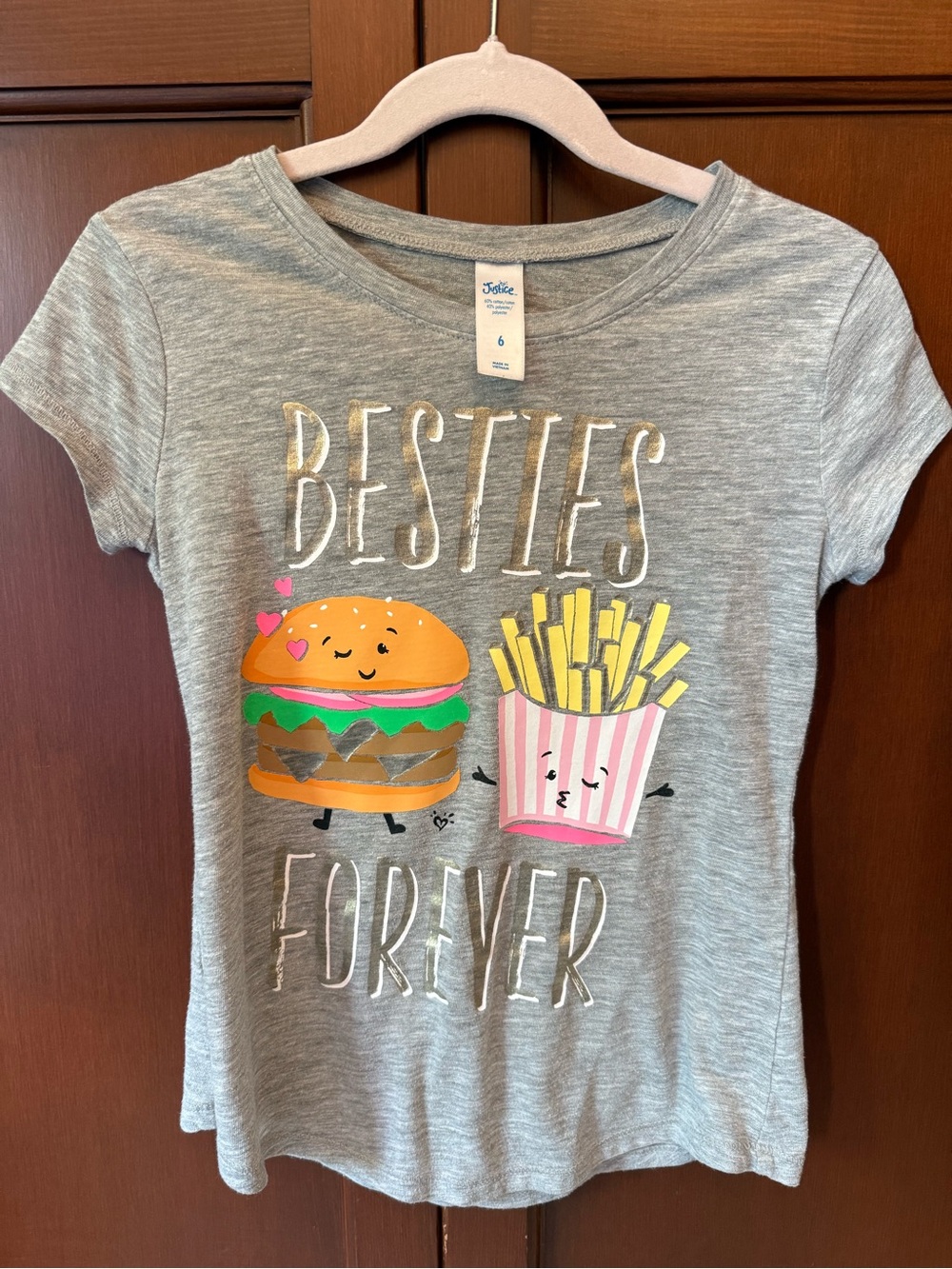 Justice Gray 'Besties Forever' Burger & Fries Tee with Yellow Accents